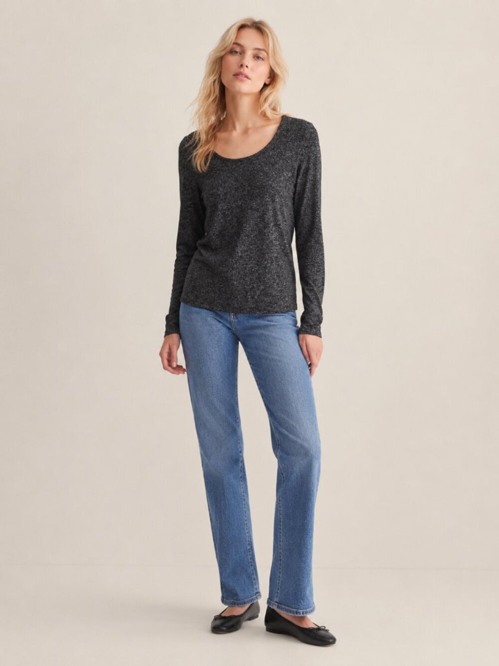 J. Crew Long-Sleeve Marled Tee in Signature Cozy Yarn Black XS #A3092